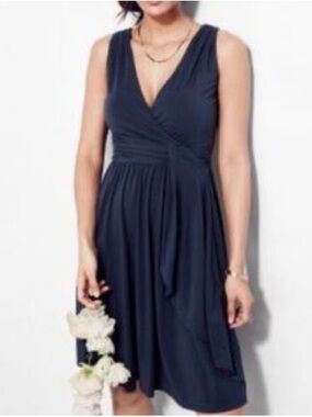 Garnet Hill Women’s Sleeveless Wrap Mini Dress Bodice V-Neck in Navy M